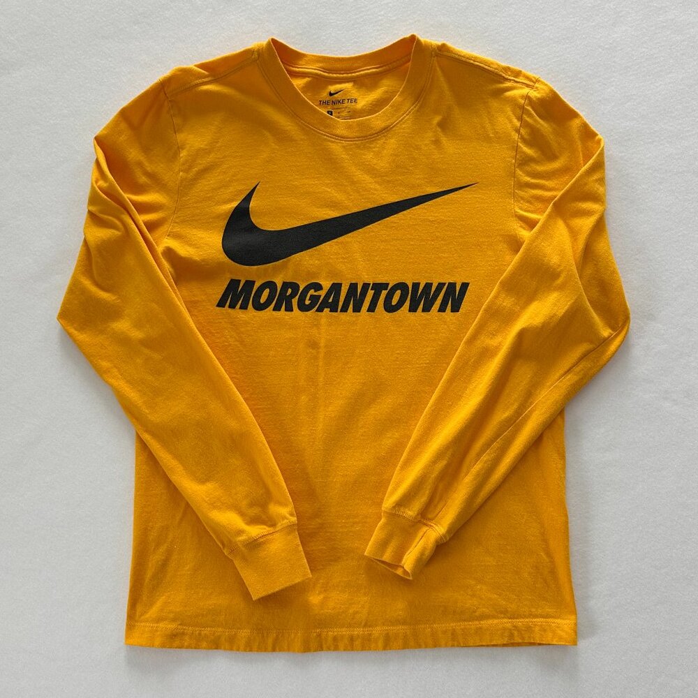 Nike WVU West Virginia Morgantown Long Sleeve Cotton Yellow Gold T-Shirt Size S